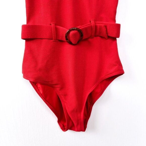 New Look Red Belted V Neck One Piece Swimsuit Large - Picture 6 of 9